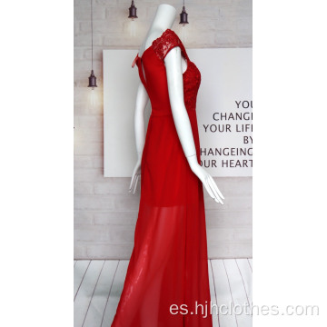 Vestido bordado de gasa roja para mujer